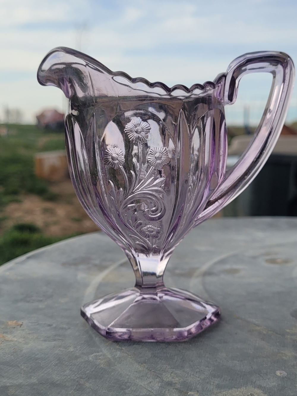 Vintage Purple Pressed Glass Creamer and Sugar Set